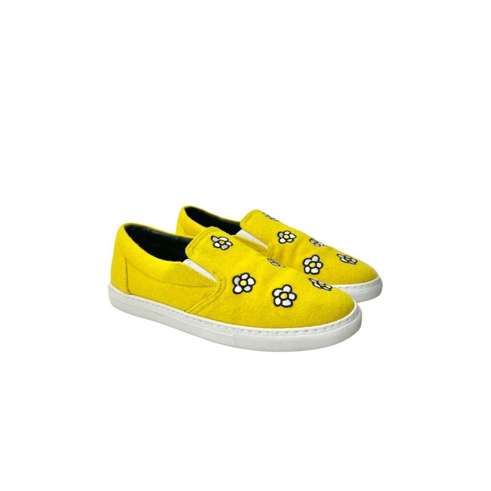 Mira Mikati Yellow Felt Daisy Embroidered Slip-On Sneaker, Size 38